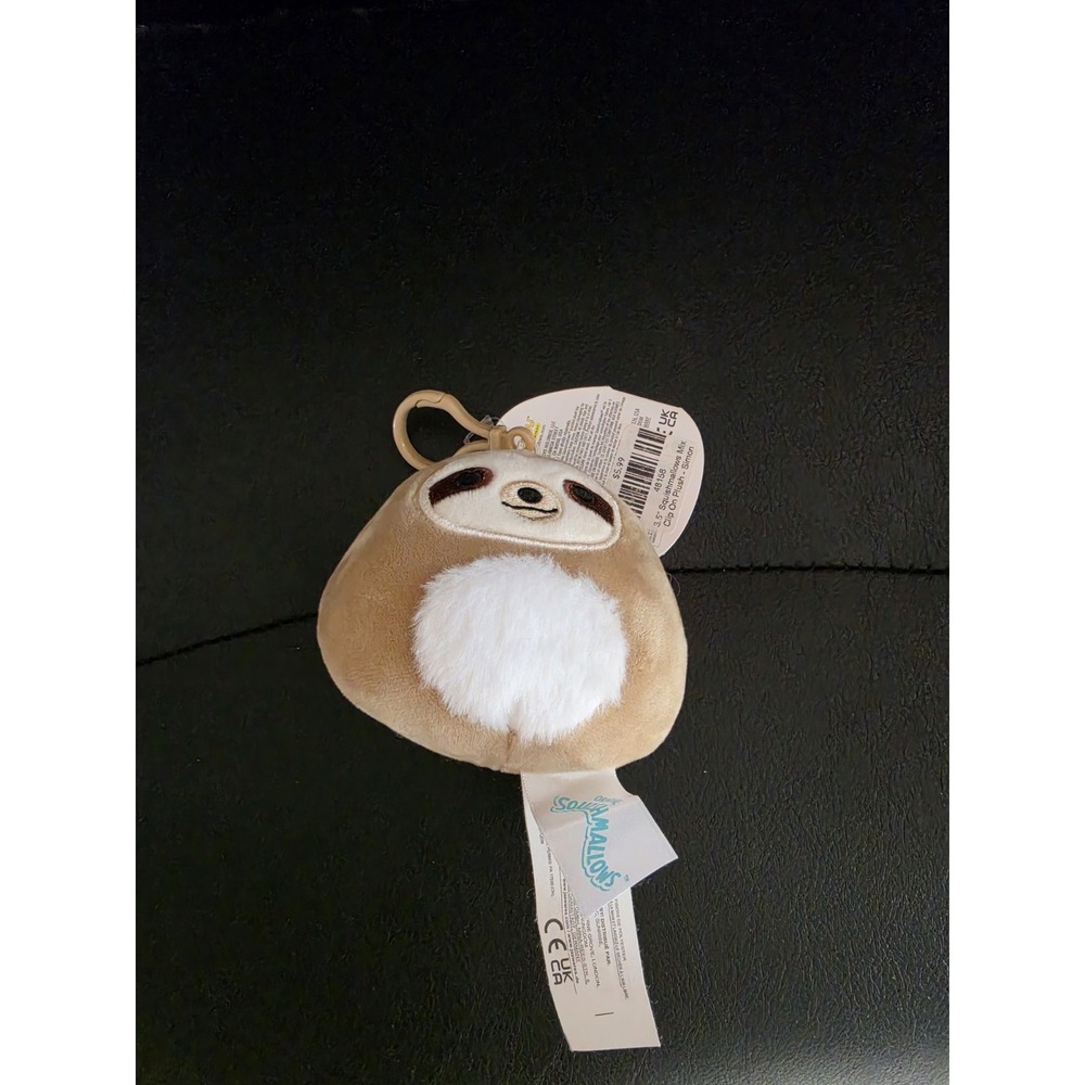 NWT Squishmallow Simon the Sloth w/ Fuzzy Belly 3.5" Clip Keychain New